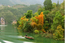 The landscape that envelops the Shennong Stream is emerald green and lush.  Forestland is untouched, home to many of China's native wildlife.