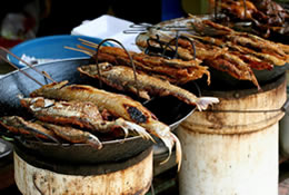 The local roast fish is the most famous food on the Yangtze River, you only need 2 RMB for a string to have a taste. 