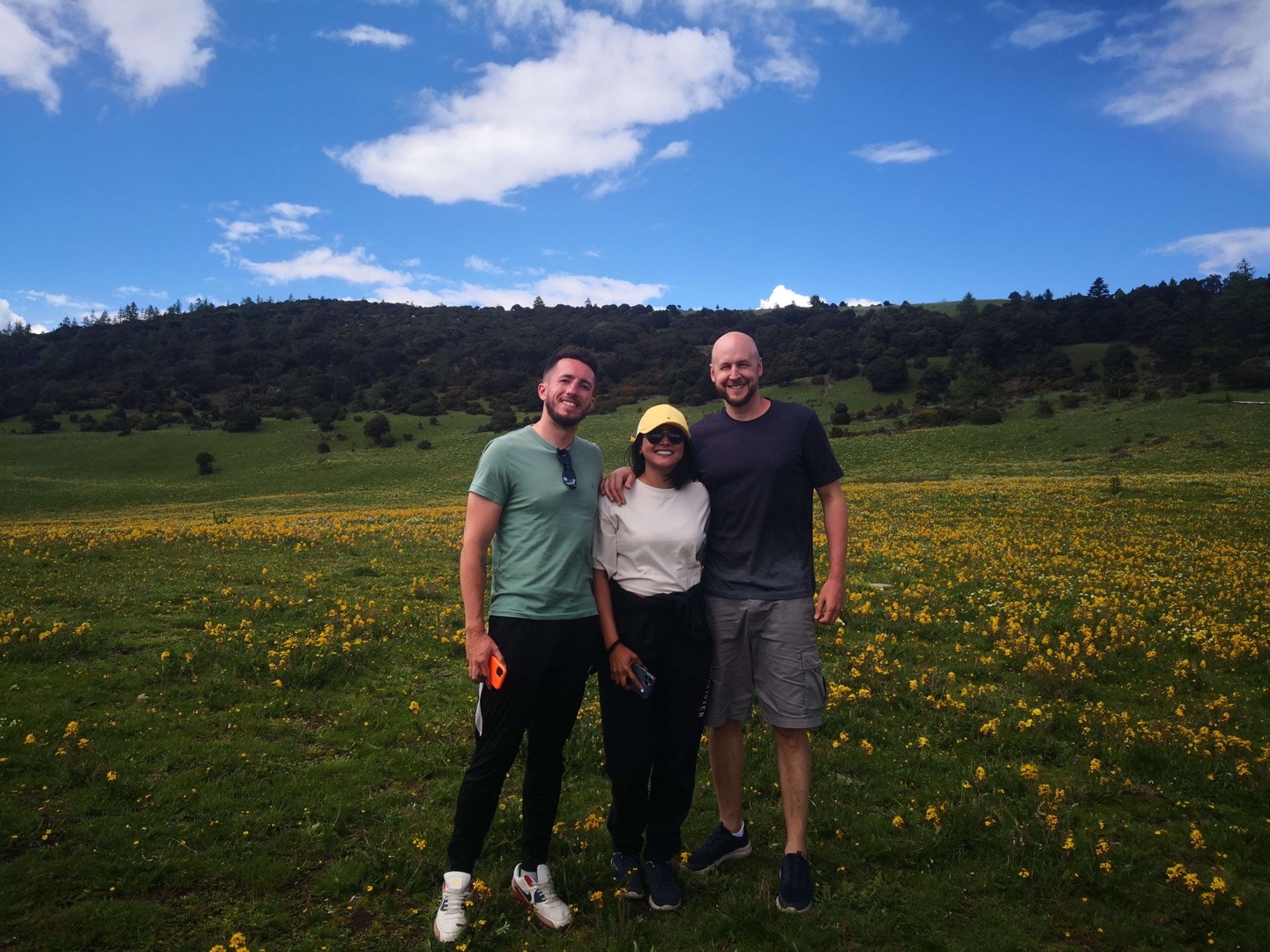 Hela and Her Friends from UK at Echu Mountain, Shangri-la Town, Daocheng County