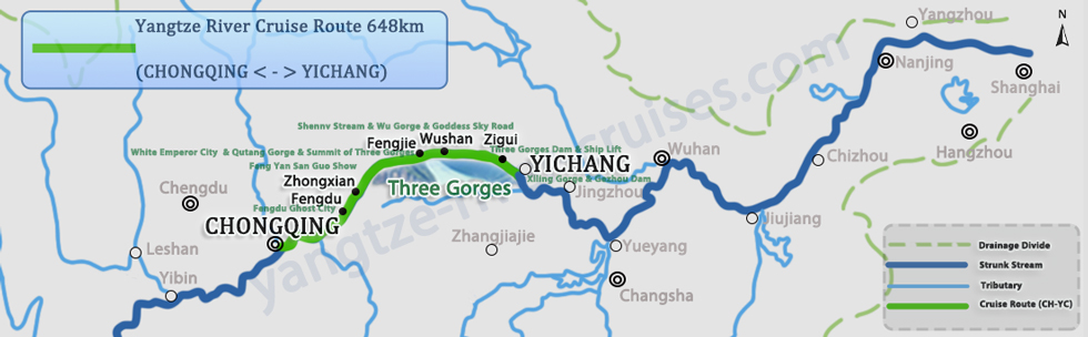 Chongqing to Yichang Cruise Route Map