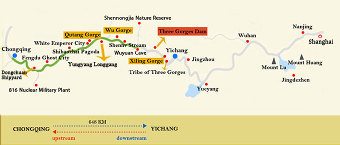 Century Glory Cruise Itinerary - Century Glory Chongqing - Three Gorges Loop Itinerary Map