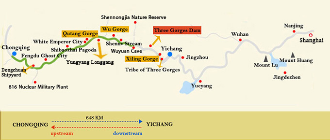 Century Glory Chongqing Yichang Itinerary Map Century Glory Cruise Itinerary - Century Glory Chongqing - Three Gorges Loop Itinerary Map